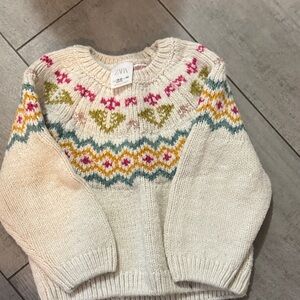 Zara Cream Sweater with Multicolor Geometric Design